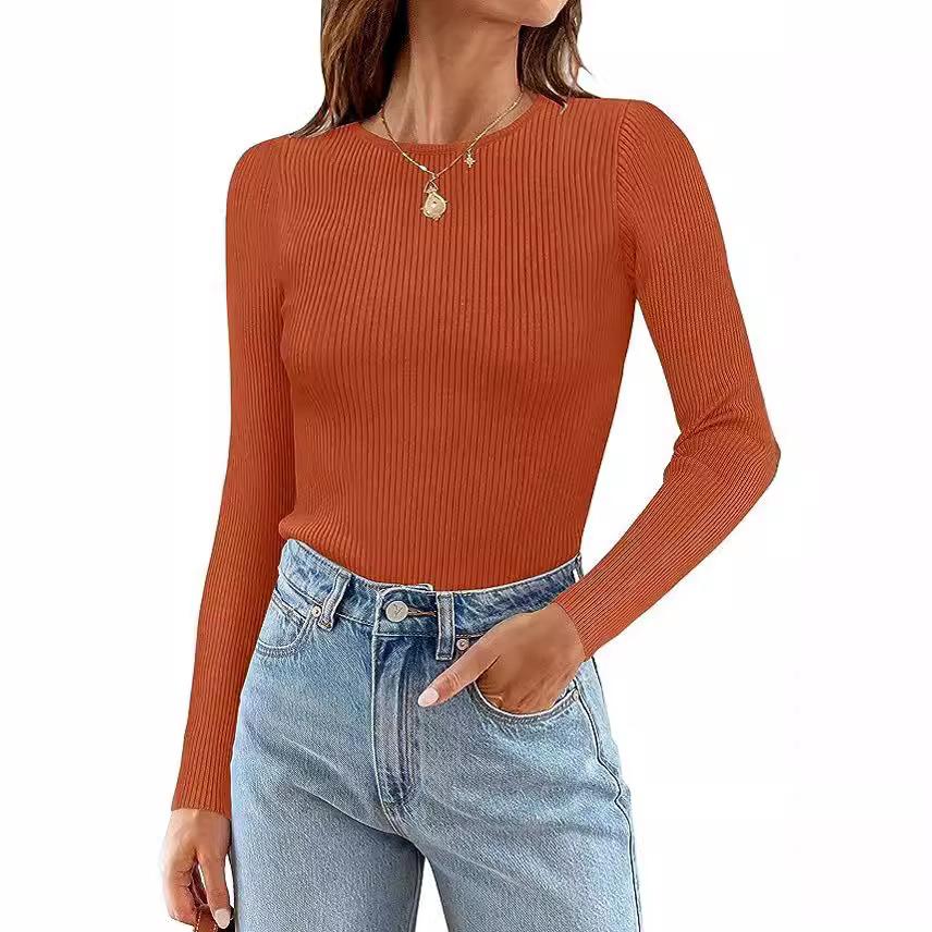 Jesienny i Zimowy Damski Podkoszulek w Paski z Długim Rękawem