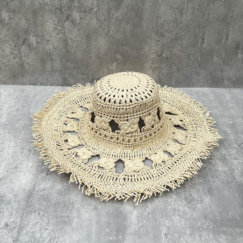 Wind Plus Large Brim Hollow Sun Hat Children Summer Trip Seaside Vacation Sunshade Sunscreen Foldable Straw Hat