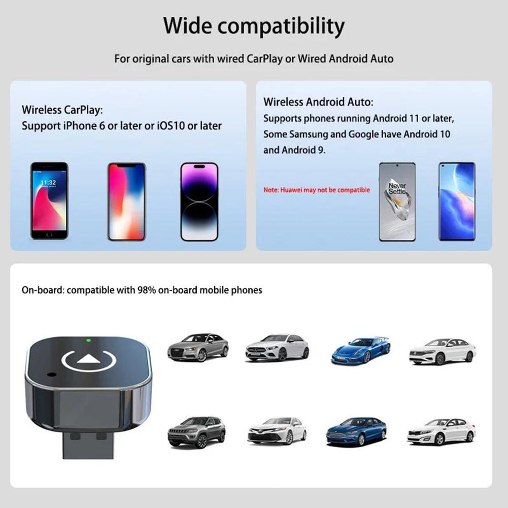 Wired To Wireless Carplay & Android Auto AI Box USB Plug and Play 2 in 1 Dongle Auto Connect for Wired CarPlay Android Auto Cars