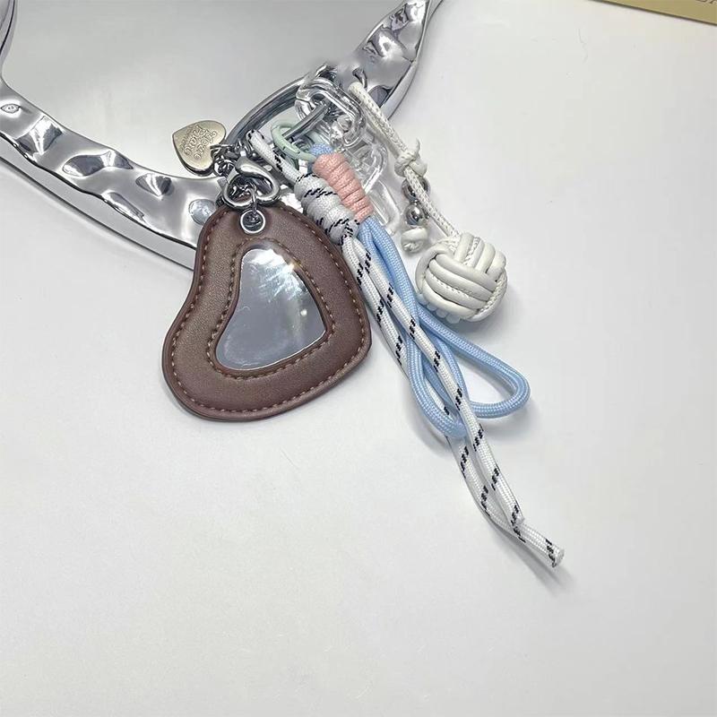 

Брелок-зеркальце в форме сердца в стиле инс, трендовый Y2K, плетеный из веревки, подвеска для сумки, креативный кожаный плетеный шарик, подвеска для сумки, подарки кофейный