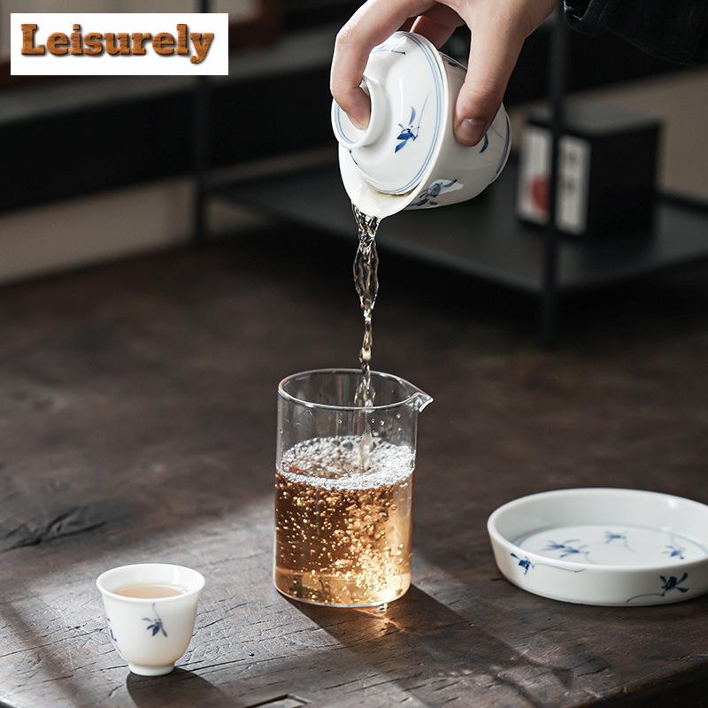 130ml Pure Hand-painted Butterfly Orchid Gaiwan Ancient Sancai White Porcelain Tea Tureen Tea Brewing Cover Bowl Teaset Ornament