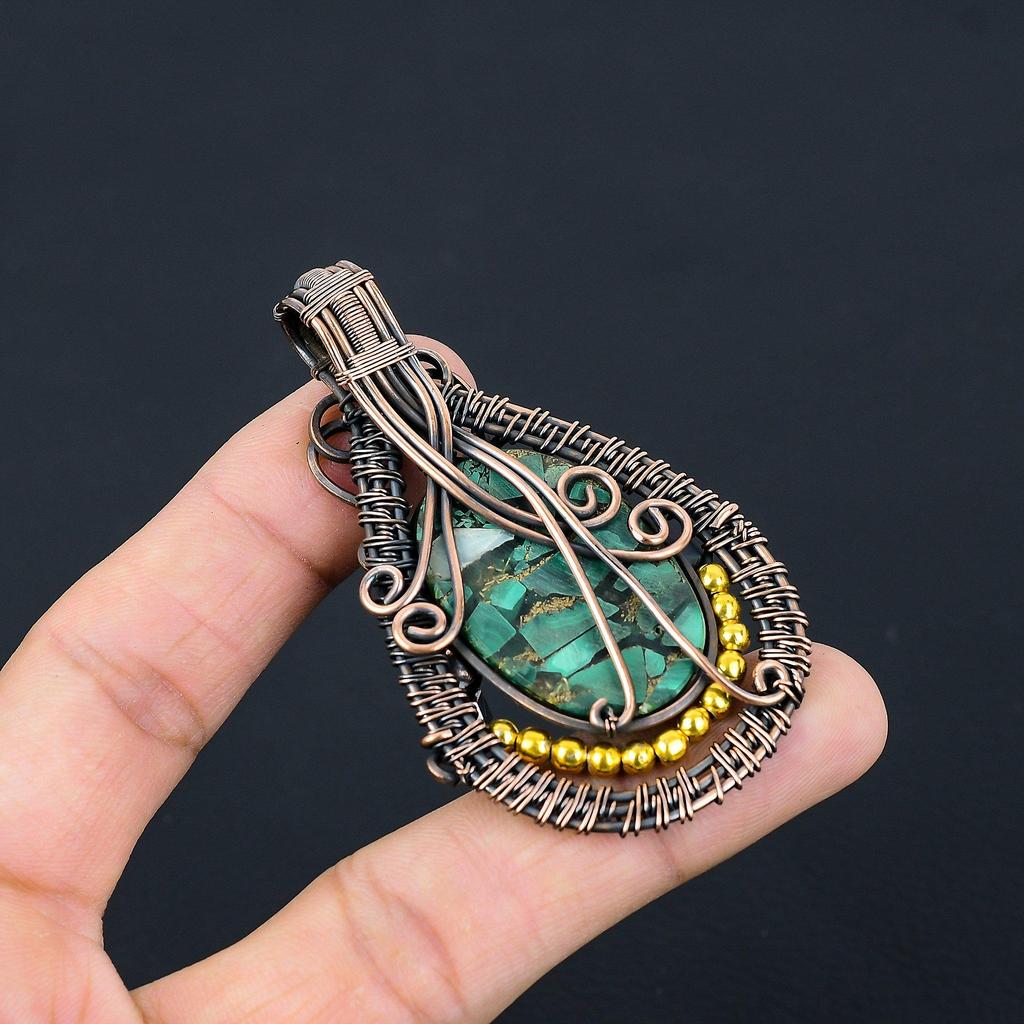 Copper Malachite Jewelry, 999 Copper Wire Wrapped Pendant Handmade Gemstone Jewelry, Gifts For Wife Brand New Pendant