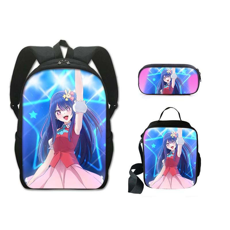 Anime Character School Backpack Set Kids - 3 Piece Bundle With Shoulder Bag Pencil Case 16-inch Laptop Compatible