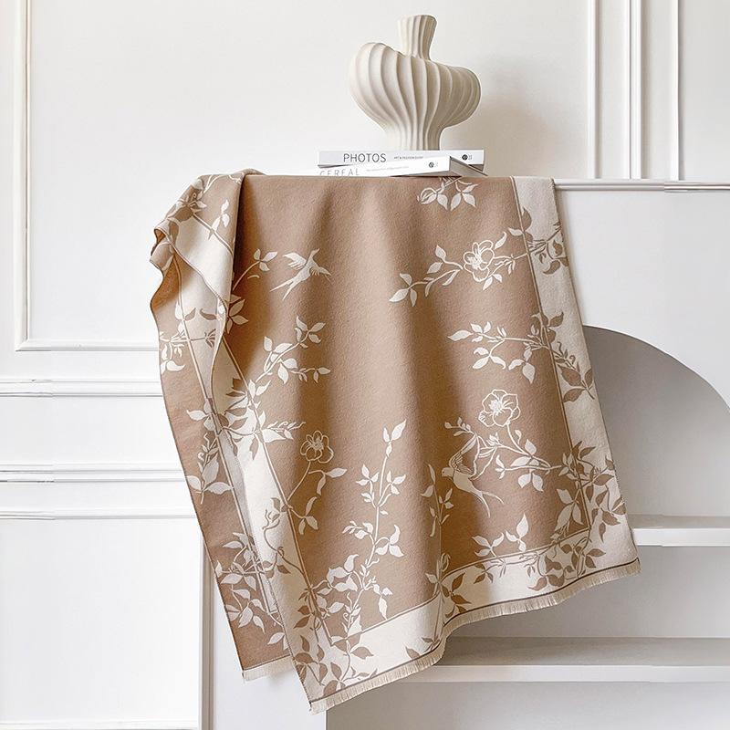 Premium Camellia Jacquard Scarf Women's Small Fragrant Shawl Versatile Air Conditioning Room Blanket Warm Scarf