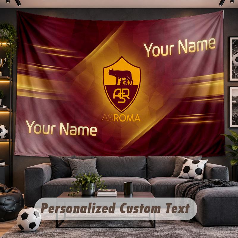 AS Roma FC Personalized Tapestry Support Custom Name, Wall Art Home Decoration