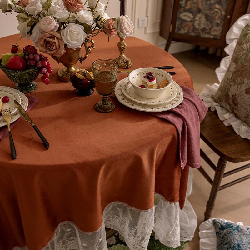 Față de masă din catifea de lux pentru masă rotundă pătrată cu huse pentru masă de cafea moale din dantelă, evenimente de petrecere, decor interior, culoare solidă