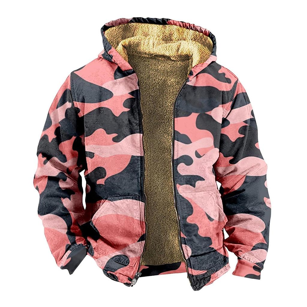 Herenjas met camouflageprint, casual lente- en herfsttrend, capuchonjas met rits