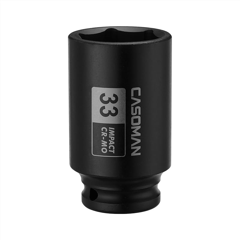 CASOMAN 1/2-Inch Drive X 33 Mm Deep 6-Point Impact Socket, CR-MO, 1/2 Dr. Axle Nut Socket For Easy Removal Of Axle Shaft Nuts (33MM) 1/2-Inch Drive