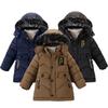 Winter Boys Jacket Solid Color Letter Printing Thicken Keep Warm Hooded Coat for Kids Fashion Down Cotton Snowsuit