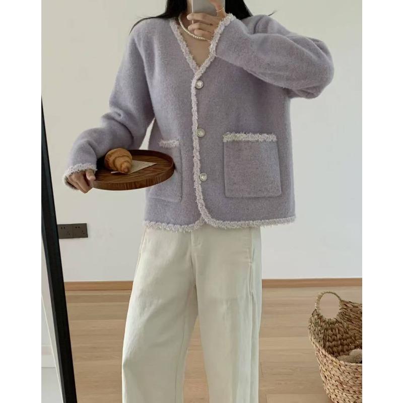 

Вязаный кардиган из искусственного норкового бархата, новый осенне-зимний, с V-образным вырезом, темпераментный, свободный свитер-жакет для женщин One size