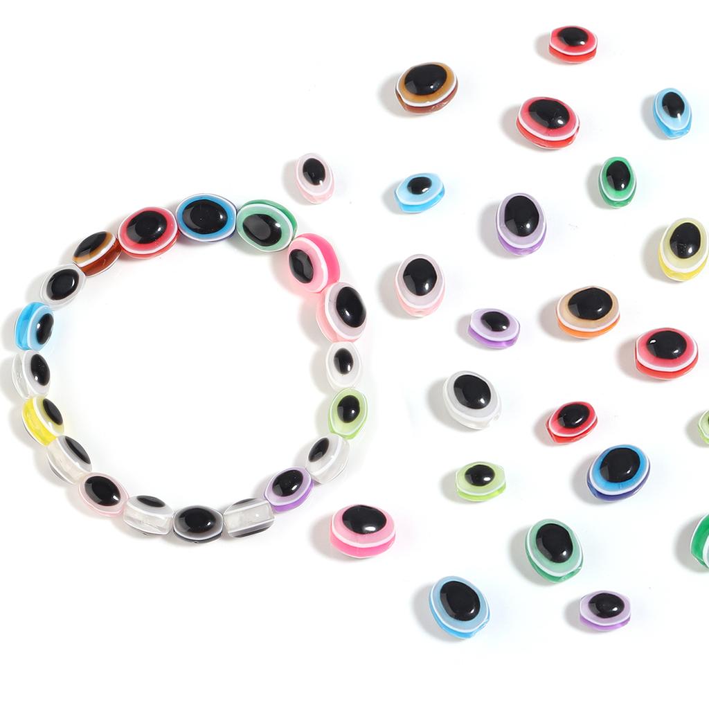 100pcs 6x8 8x10mm Oval Resin Beads Evil Eye Beads Loose Spacer Beads For Jewelry Making DIY Charms Necklace Bracelet Accessories