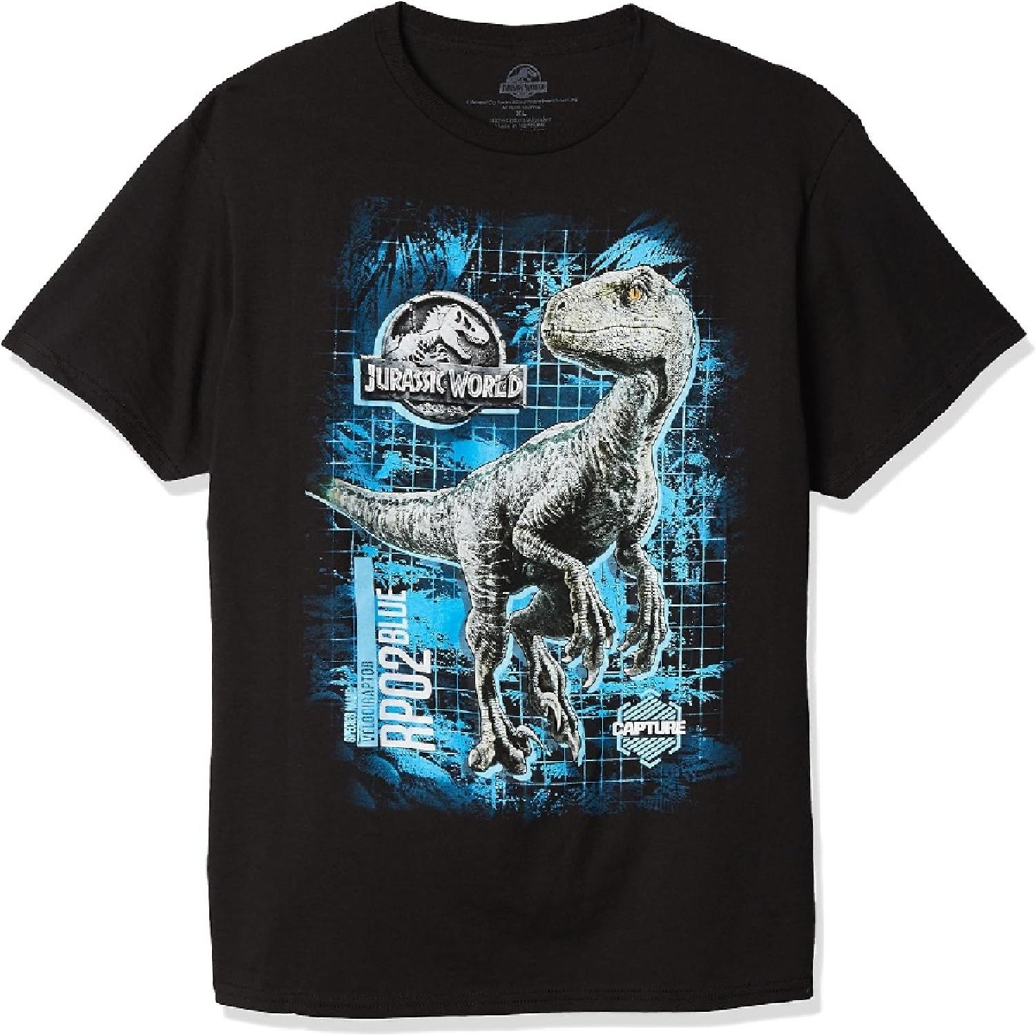 Jurassic World Boys 2 Blue Raptor Grid Short Sleeve T-Shirt S