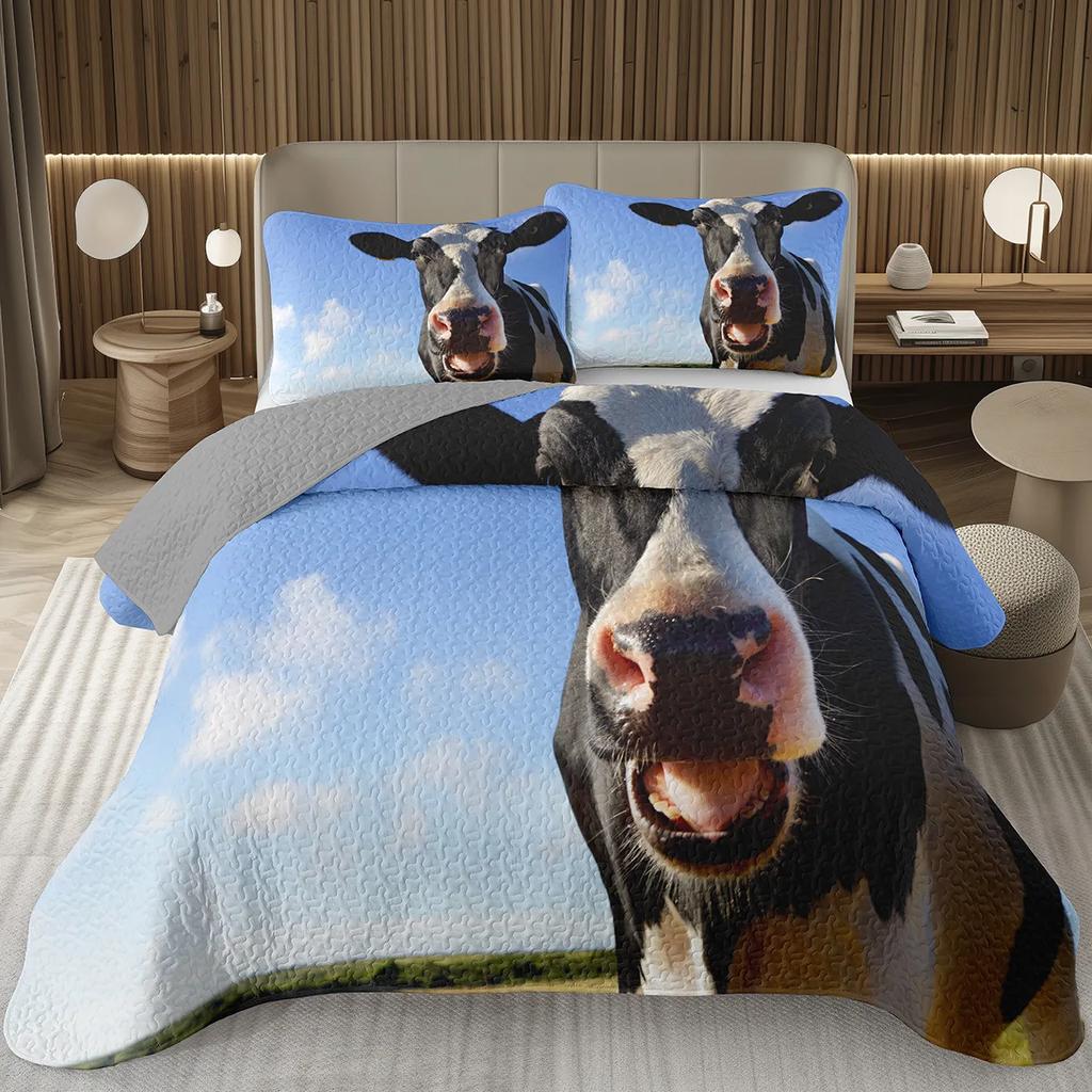 Cute Milk Cow Bedspread Set Twin Queen King Size Farm Animal Print Quilt Set Farmhouse Coverlet Set For Boys Teen Bedroom Decor