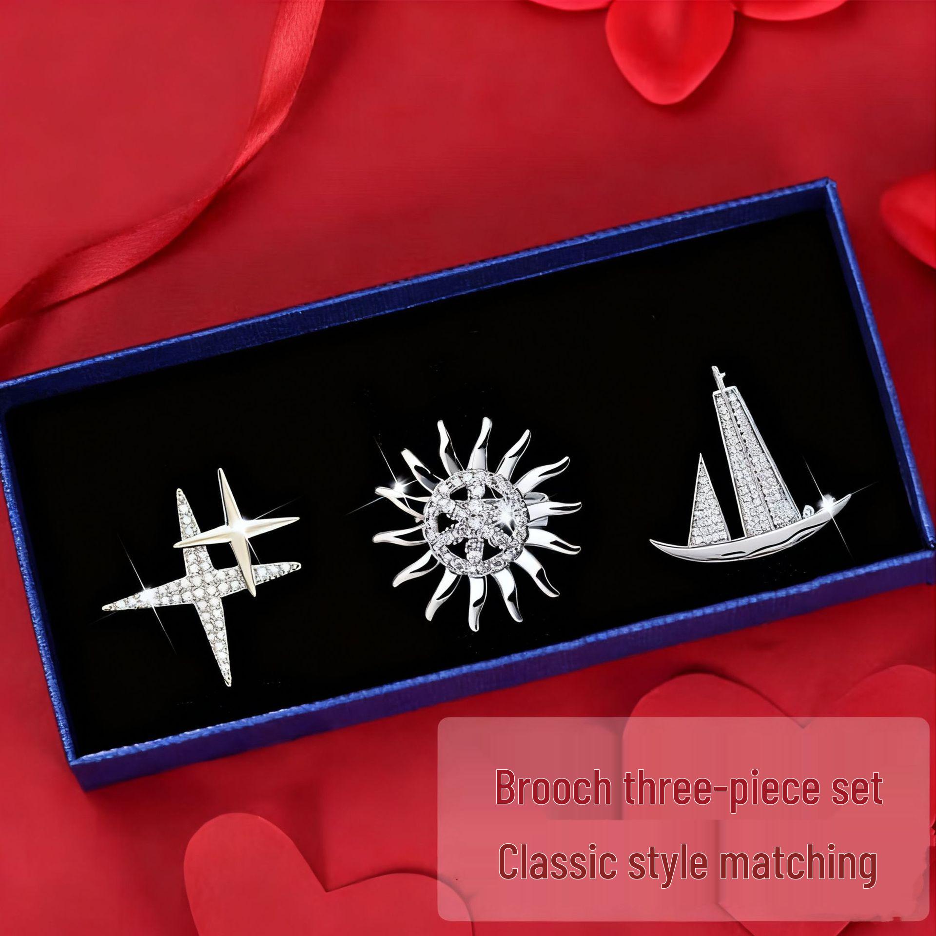 Мужской подарочный набор с циркониевой брошью: Элегантная бутоньерка для костюмов