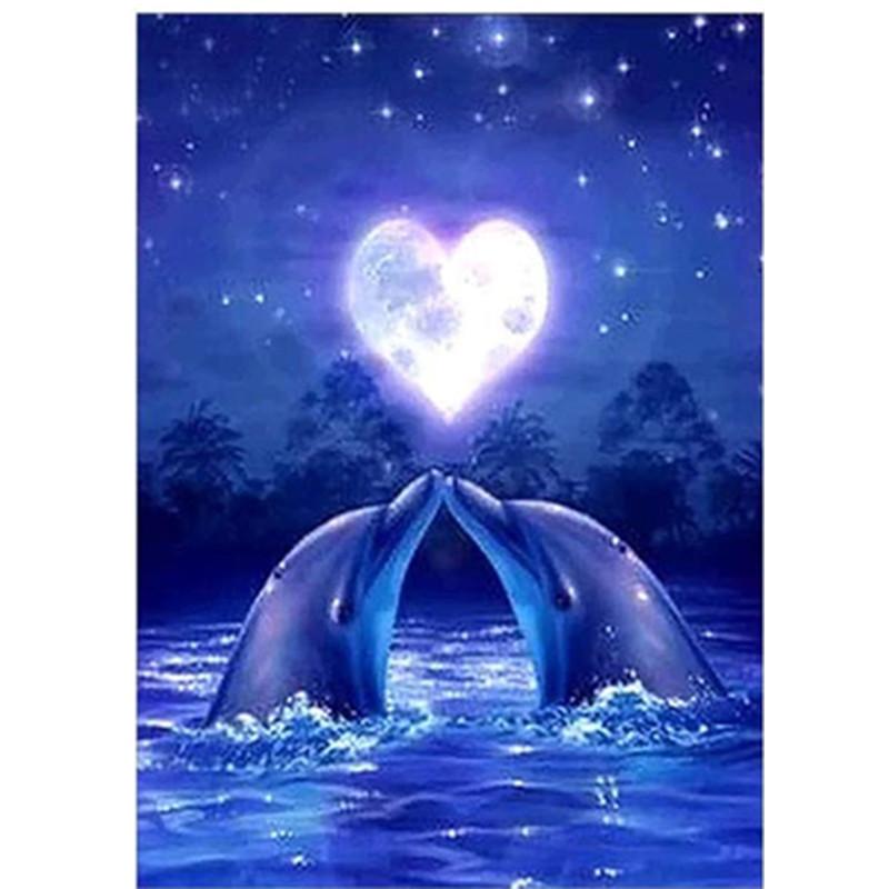 5D Diamond Painting Diy Round Diamond Full Diamond Living Room Bedroom Children'S Underwater World Dolphin Hanging Painting Nordic Wind Bright Diamond