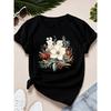 Womens Floral Berries Graphic Print Tee Crew Neck Short Sleeve Gray White Black 3 Colors Daily Casual Commute Outdoor Gathering Home Campus Holiday