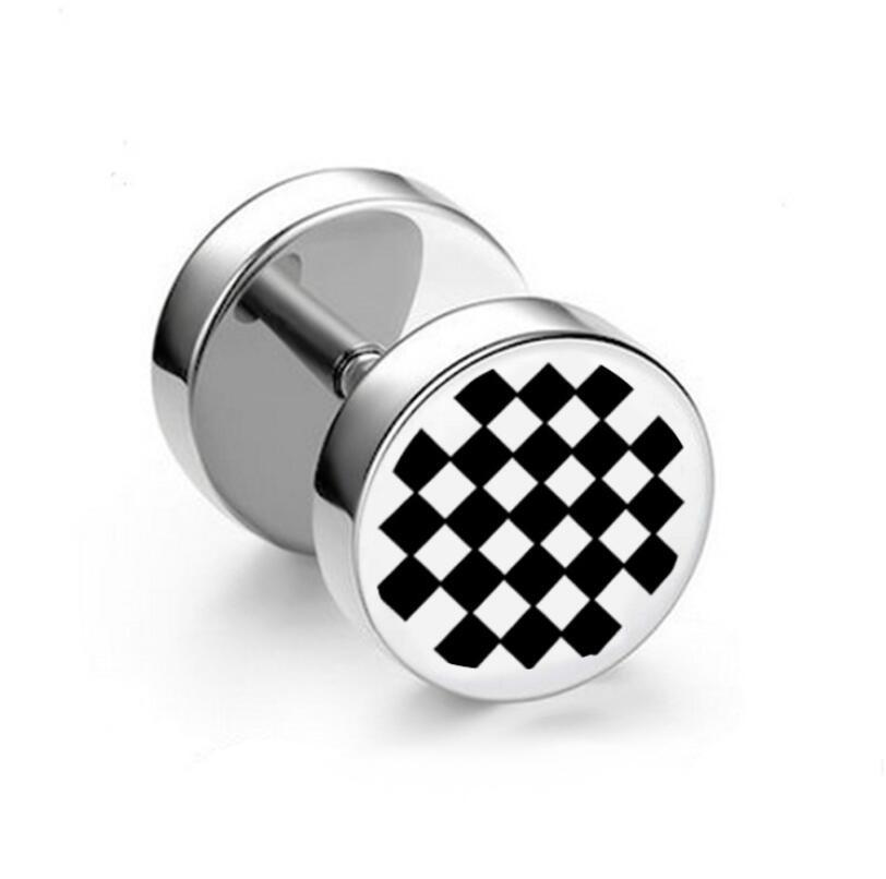 1Pc Punk Black Stainless Steel Round Stud Earrings Women Men Gothic Tunnel Barbell Dumbbell Earings Ear Piercing Zircon Gifts