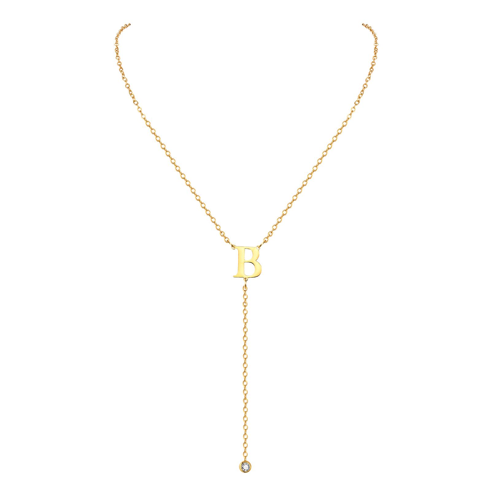 

Lariat Initial Necklaces Women, Stainless Steel Long Chain, A- Z Letter With Zirconia Pendant Drop Neckalce, Y-shaped Jewelry