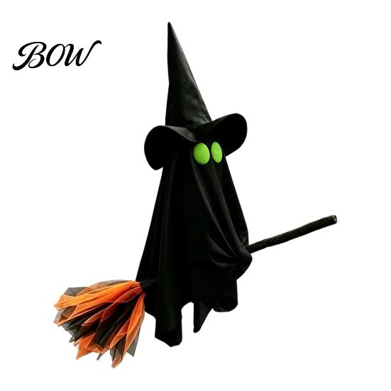 Indoor Haunted House Ceiling Decor Halloween Ghost Witch Broom Hanging Ornament, Spooky Hat Theme Room Layout Pendants for Outdoor Party Decoration