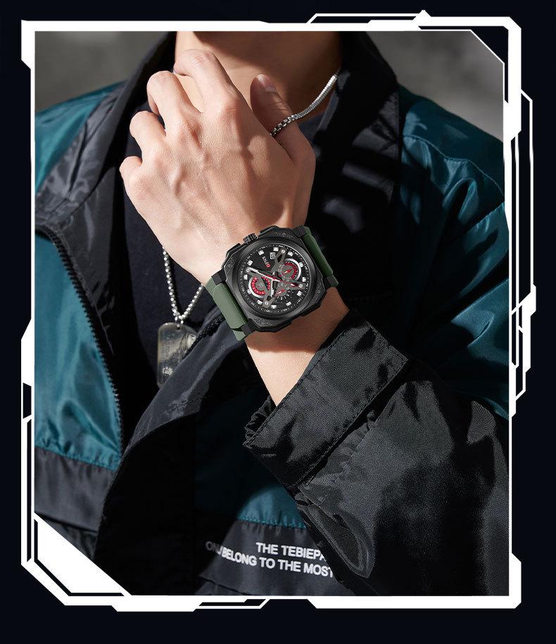 Oufannishi Creative Square Multifunctional Men's Waterproof Quartz Sports Watch with Calendar