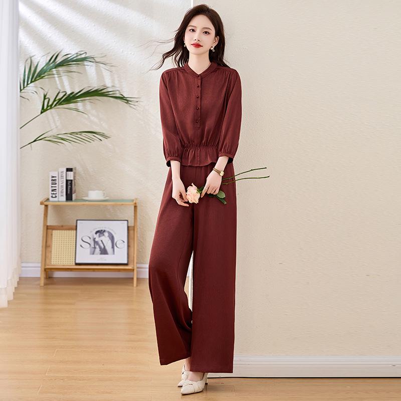 2025 Women's Spring Fashion Set: Stand-Up Collar Jacket & Wide Leg Pants