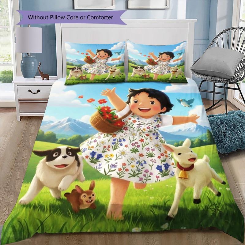Set Copripiumino Heidi Ragazza delle Alpi Stampa Set Biancheria da Letto per Bambini 3 Pezzi con Federe Microfibra Morbida Decorazione per la Casa Regalo