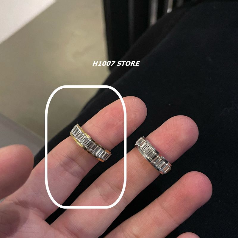 Full Diamond Titanium Steel No Fading Trendy Hip Hop Couple Ring Golden Zircon No. 9