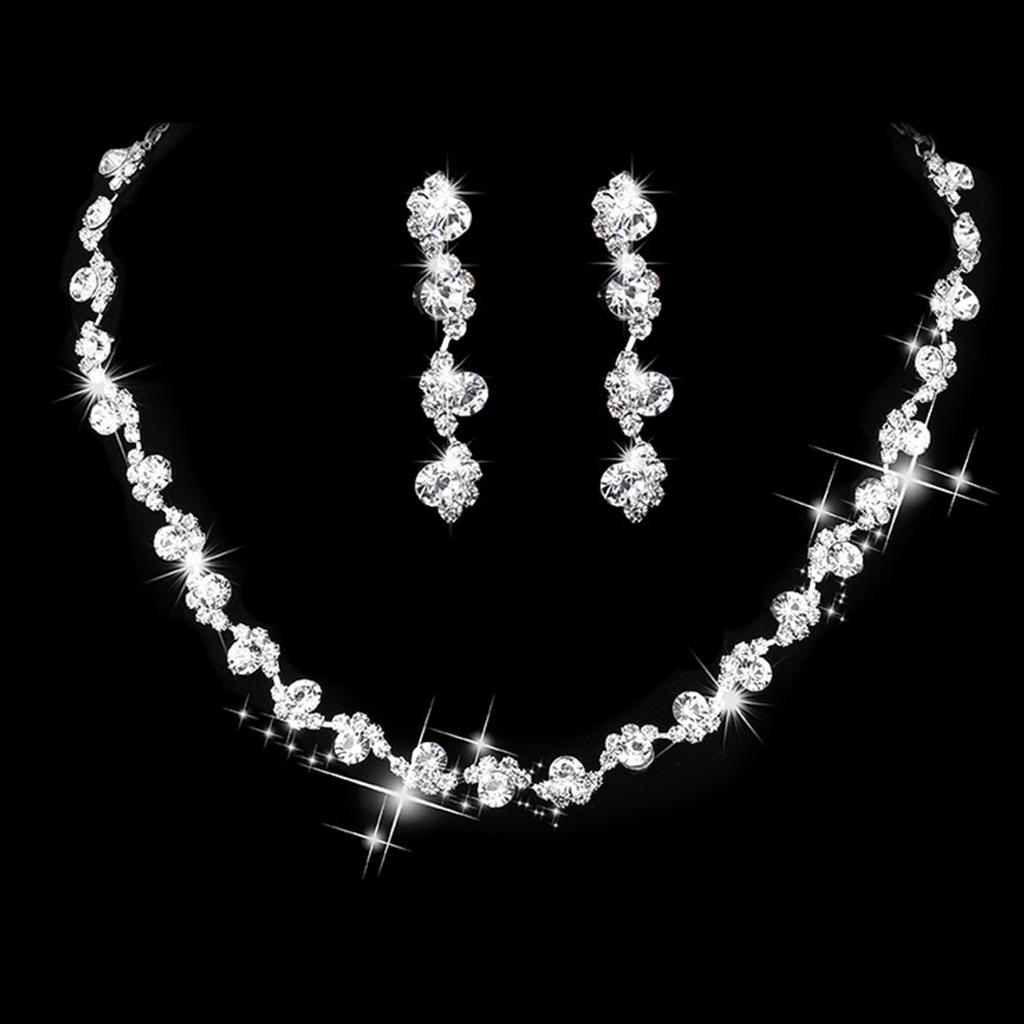 3pcs Rhinestone Flower Decor Necklace & Drop Earrings Zircon Set Wedding Series Dating Accessories