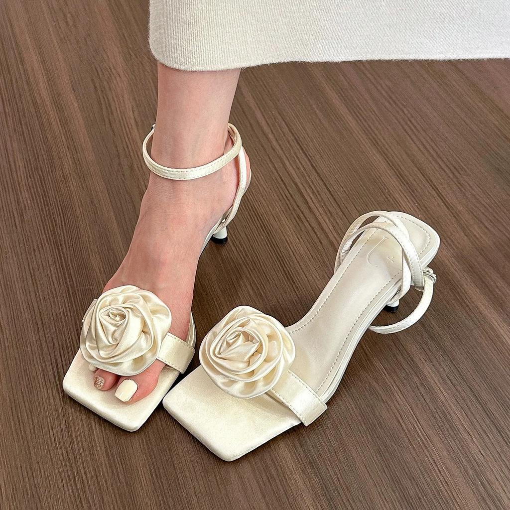 2025 Summer New Sexy Flower High Heels Sandals Women Pointed Toe Stilettos Shoes for Women Dress Party Fashion Pumps Slippers