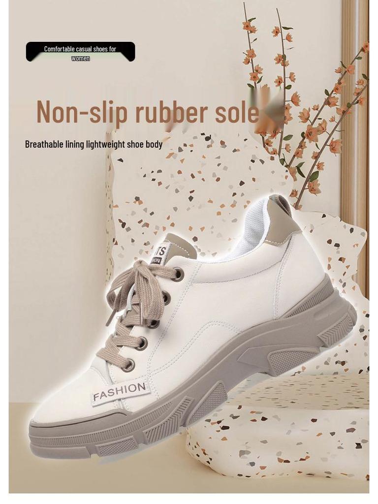 Women's Spring 2024 Lace-up White Shoes - Versatile, Soft & Thick Sole Casual Sneakers