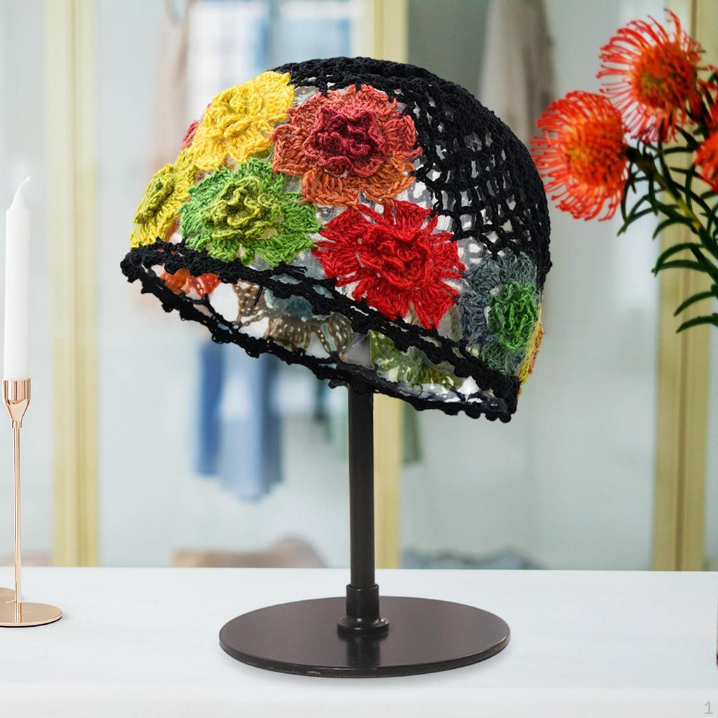 Crochet Beanie Hat with Floral Cutout for Summer Activities