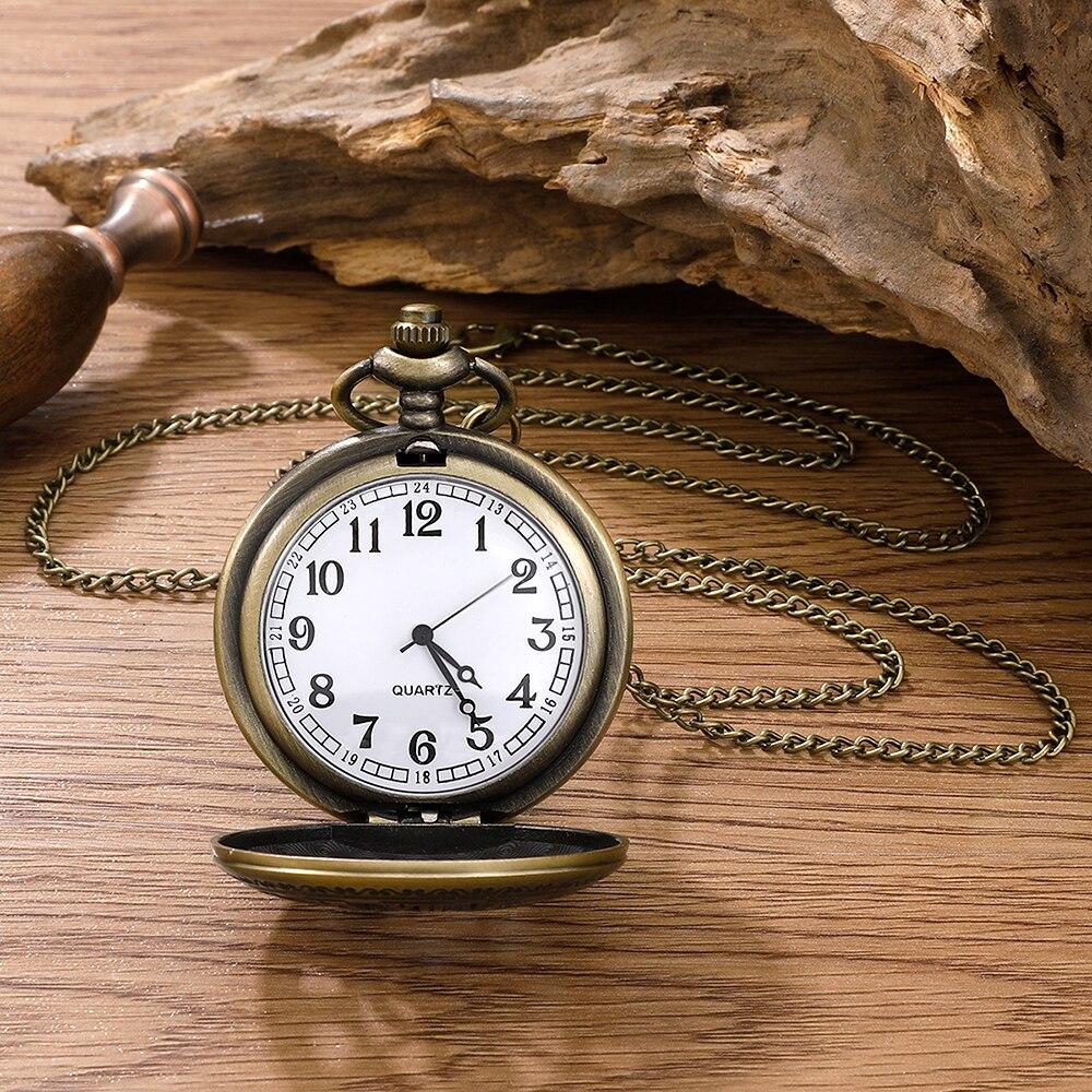 New Antique Steampunk Vintage Roman Numerals Quartz Pocket Watch Bronze Case Necklace Pendant Clock Chain Mens Women