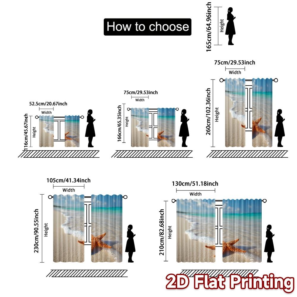 Set Of 2 Flat Printing Curtains Without Rod Starfish Bliss Chic Digital Printed Versatile Fabric Decorations Curtain Polyester