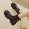Krazing Pot Sheep Skin Round Toe Winter Med Heels Chelsea Boots Women Zipper Retro Fashion Platform Ankle Boots