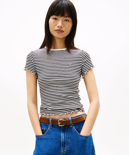 Tamijinseu Slim Fit Letters Edge Rib T-Shirt (T32G1Tto53Twt10Aq)