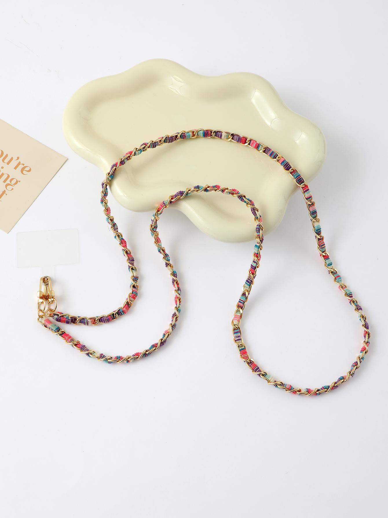 

Multi Colored Small Fragrant Style Hand Woven Painted Cloth Strip Versatile Mobile Phone Crossbody Chain With Transparent Card Polyester / Nylon
