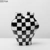 Black and White Check Texture Vase Desk Decoration Flower Arrangement Modern Crafts Irregular Shaped Vases Room Aesthetic Decor