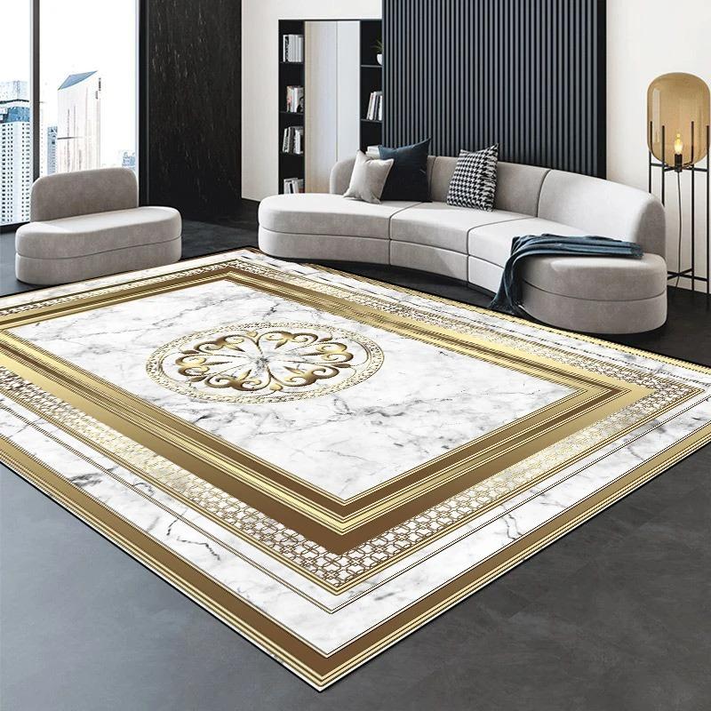 Golden Luxury  Large Carpet Living Room Decoration Home Rugs Non-slip Bedroom Mat Customizable Coffee Table Lounge Rugs