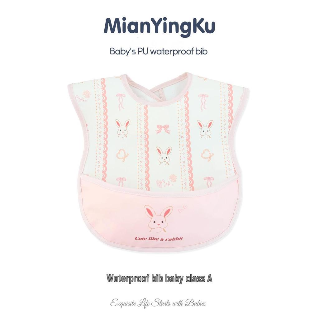 Waterproof Cotton Baby Apron: Stain-Resistant PU Reversible Bib with Pocket for Toddlers and Infants.