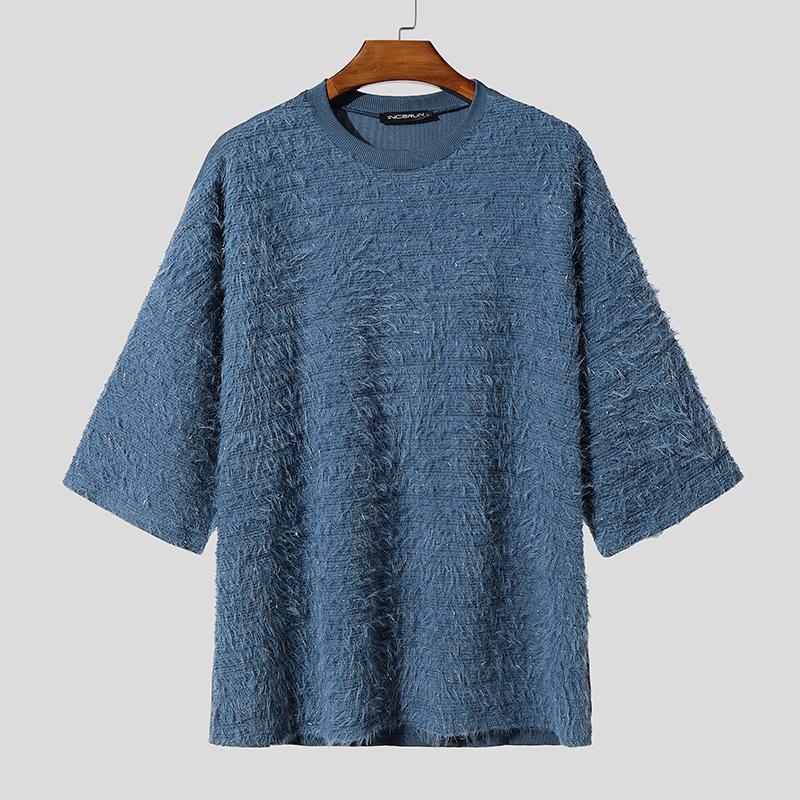 

INCERUN Мужские Летние Футболки Оверсайз с Коротким Рукавом, Блестящей Бахромой и Лоскутным Дизайном в Повседневном Стиле 2XL