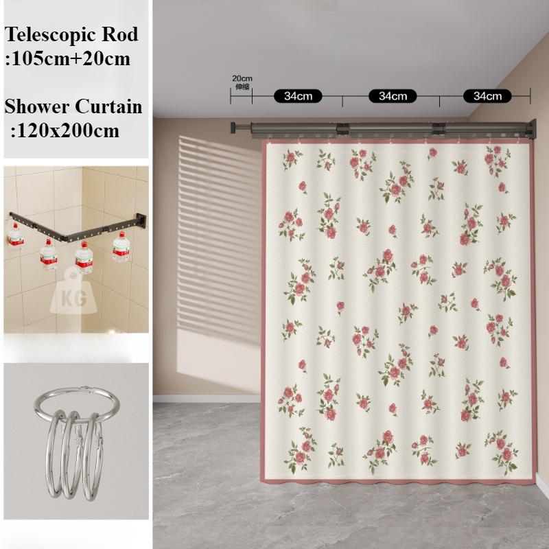 Z-shape Folding Invisible Bathroom No Punching Toilet Bathing Waterproof Partition Dry and Wet Separation Shower Curtain