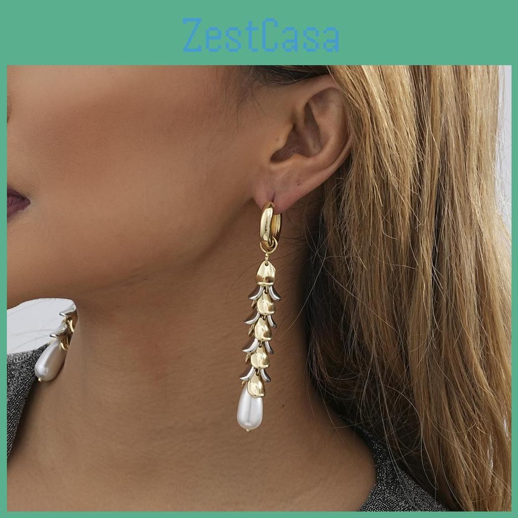 Fashionable Geometric Long Earrings With Faux Pearl For Women Winter 2023