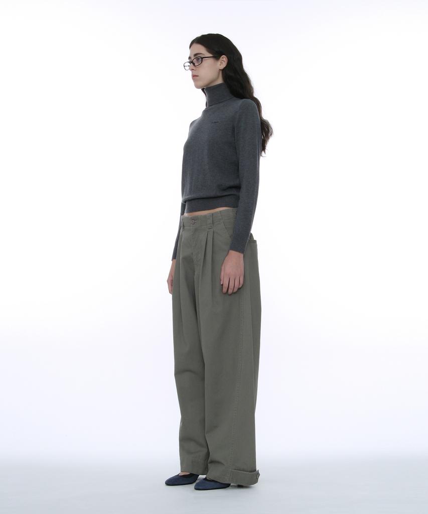 PARTIMENTO WOMEN Pwc Embroidered High-Neck Knit Top_Charcoal Melange