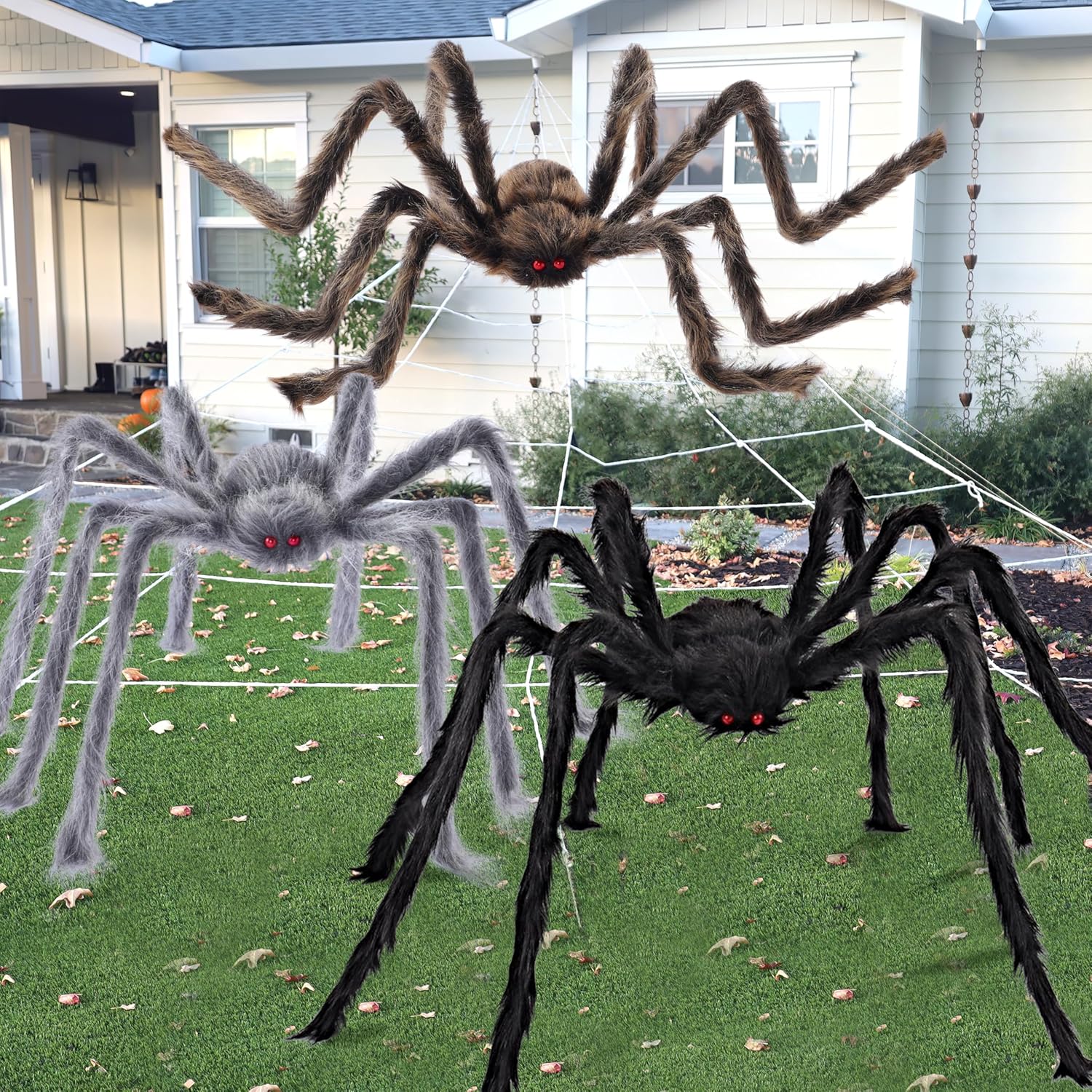 Discover Intime Black/Brown/Grey 3 Pcs Spooky Holiday Spiders Fake Hairy Giant Spiders Designed For Spooky Holiday Decor Yard Lawn Porch Indoor Haunted House Scary Prop