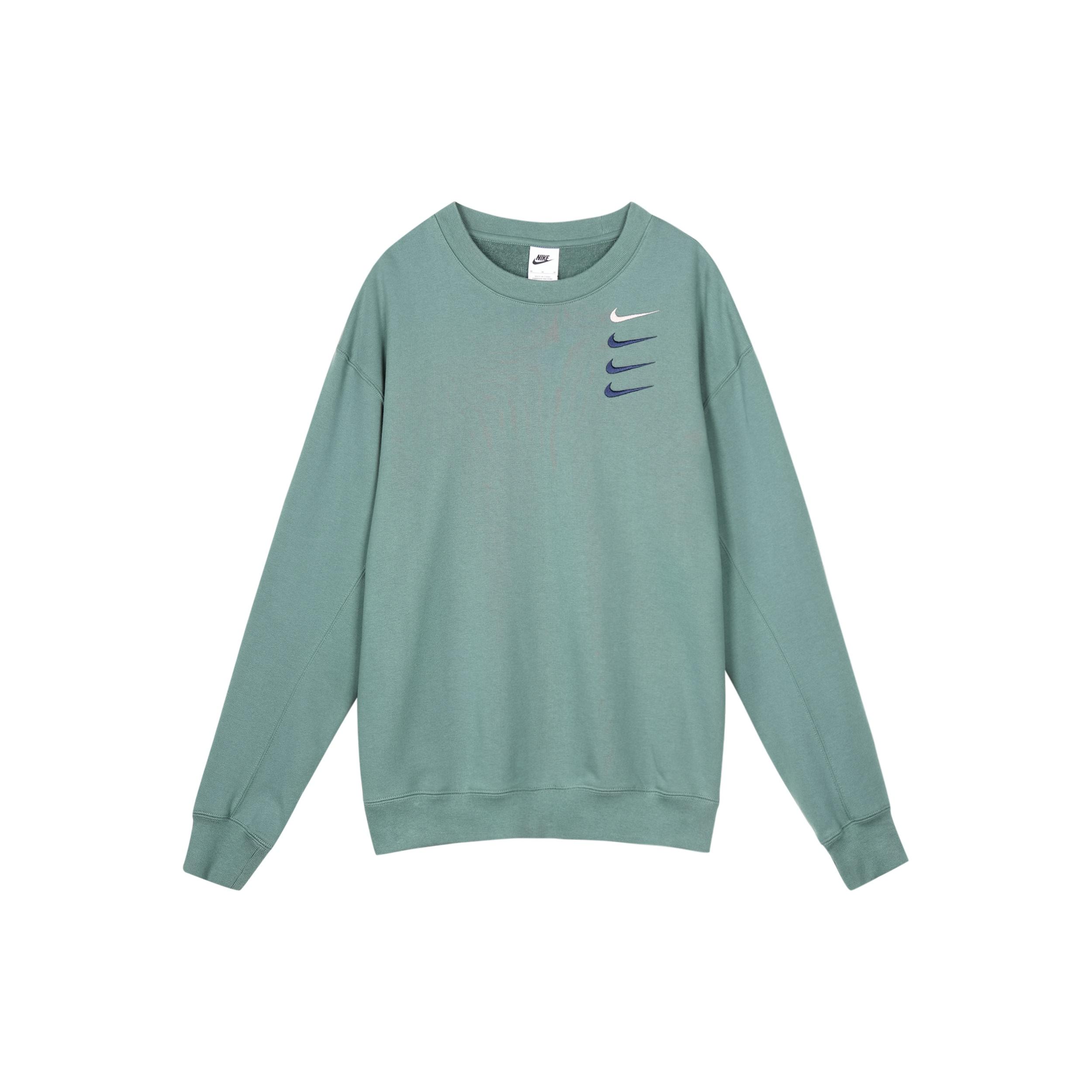 Men s Nike French Terry Swoosh 4 Embroidered Round Neck Sports Pullover Autumn Green DB9408-387 L