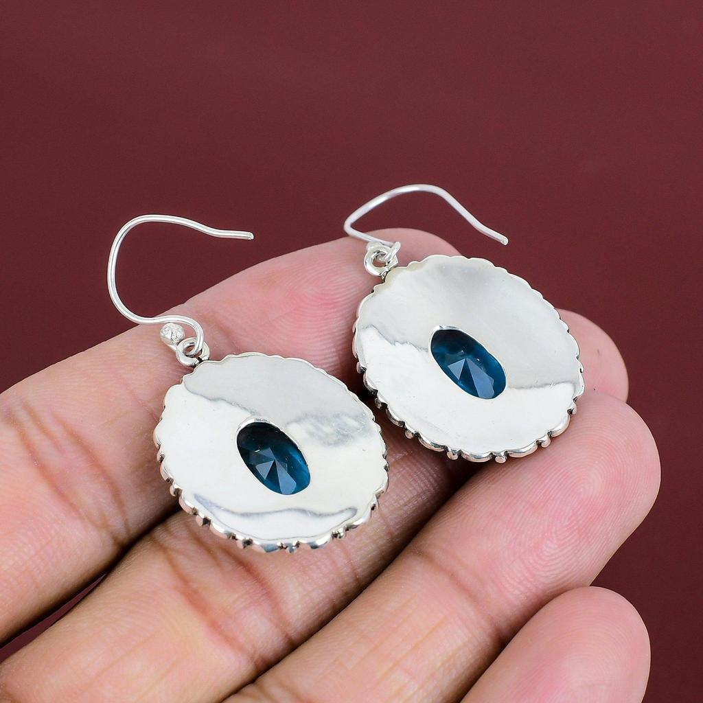 Faceted London Blue Topaz Earring Vintage Earrings Natural Gemstone Jewelry 925 Sterling Silver Earring Handmade Dangle Earring Gift For Her