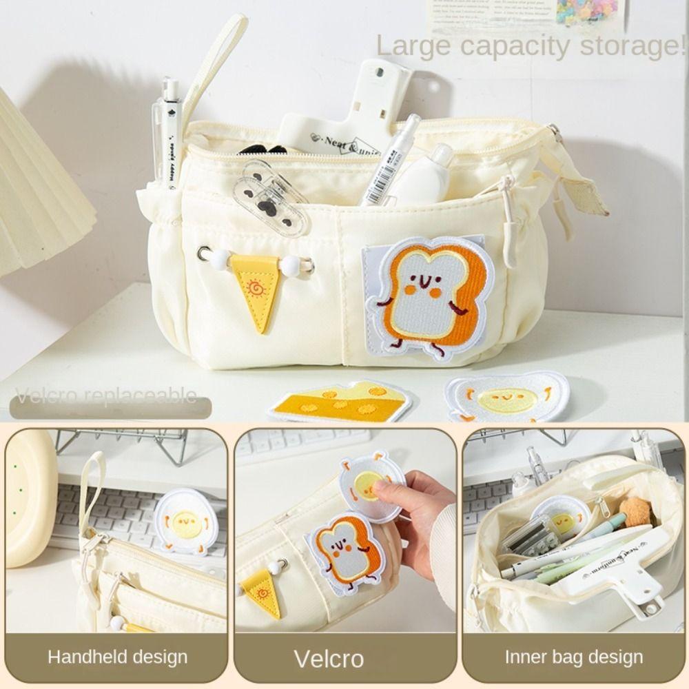 Aesthetic Embroidered Patch Pencil Case Organizer Stationery Storage Bag  School Office