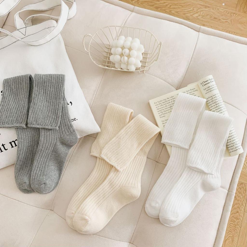 Stacked Socks, Solid Color, Thick Line Calf Socks, Summer Thin Ice Socks, Mary Jane Mid-Leg Socks, White Cotton