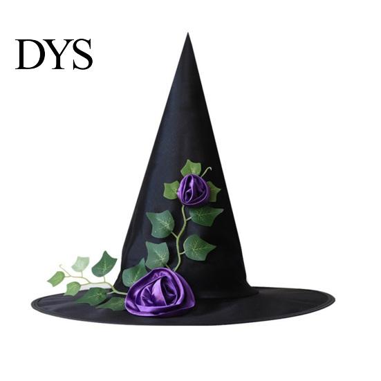Fashionable Theme Event Hat Halloween Star Witch Hat, Mesh Veil Rose Feather Cone Adult Party Hats for Women, Gothic Costume Headwear, Cosplay