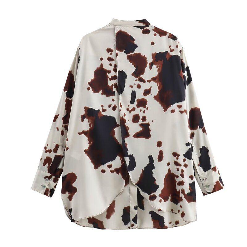 Fashion Style 2024 Autumn New Women's Animal Pattern Long Sleeves Lapel Shirt Mid-Rise Straight-Leg Pants 8156005